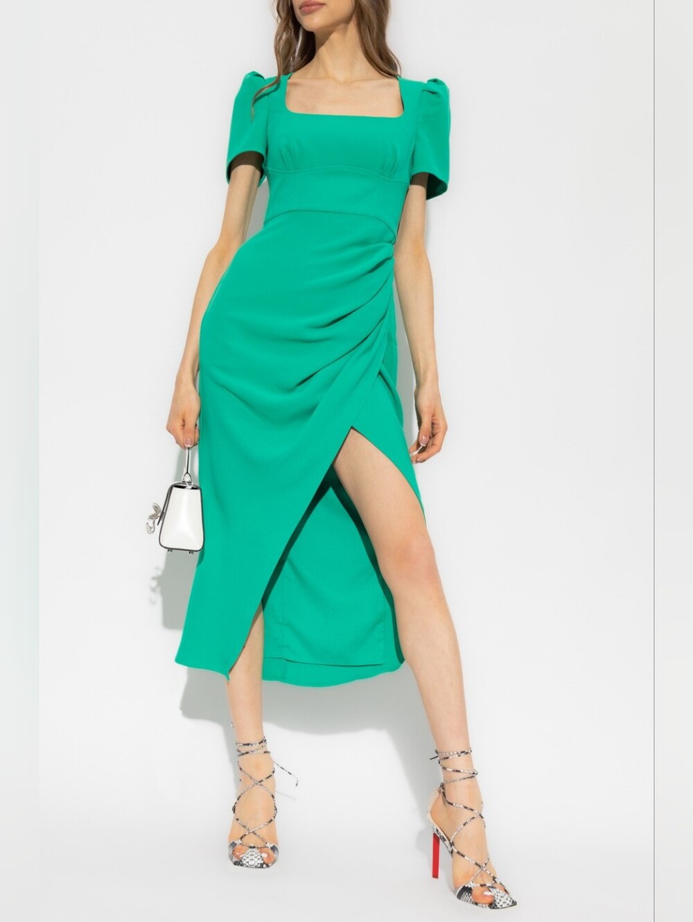 Self-Portrait Gathered Crepe Midi Dress Green Size 12